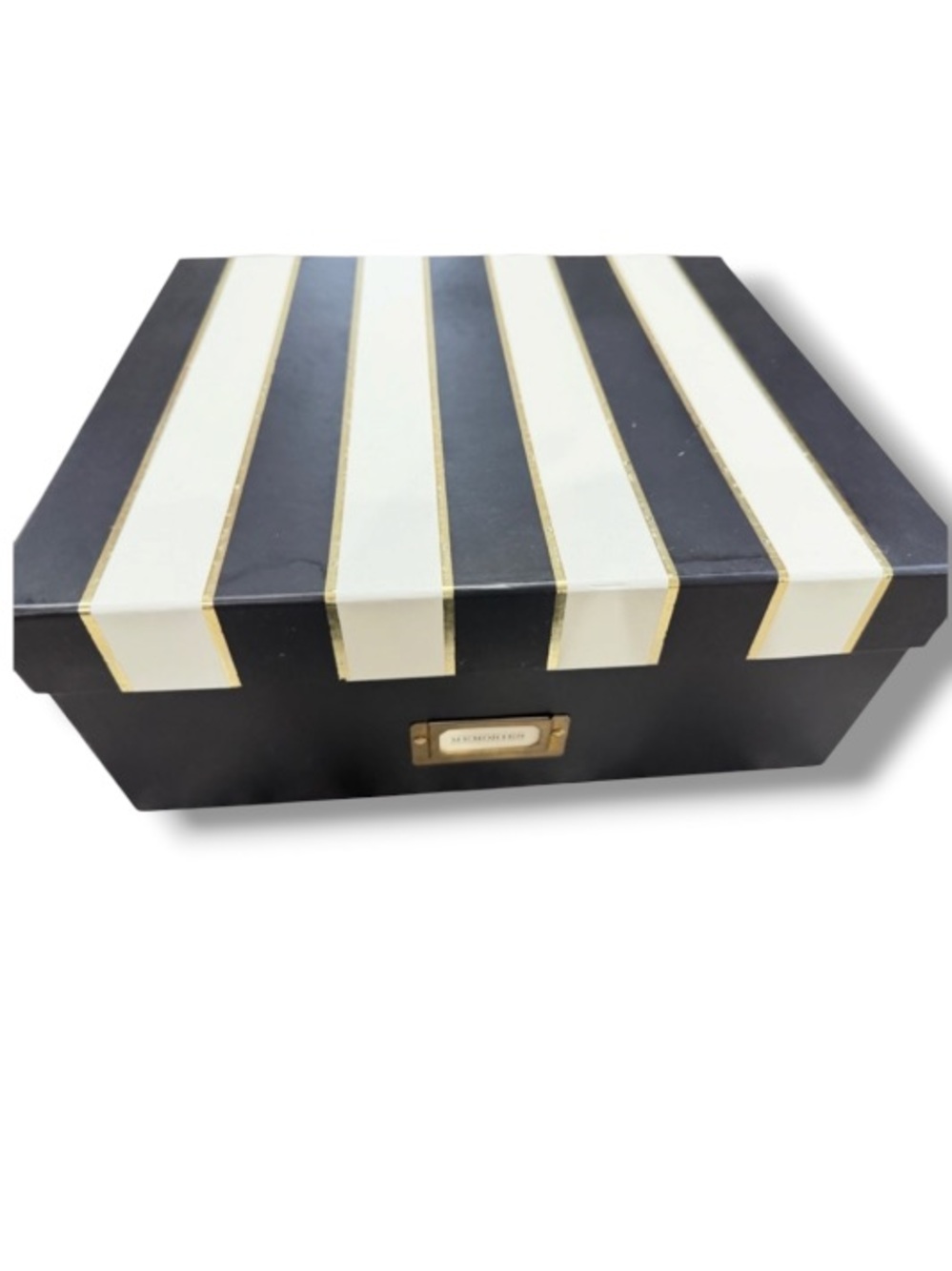George Stanley Black & White Striped Memory Storage Box Gold Accents
